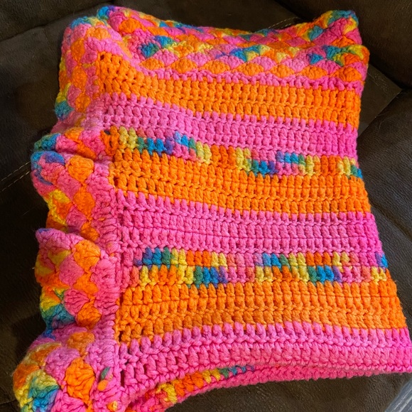 80’s vibe Bright, neon colored handmade Afghan blanket - Picture 3 of 3